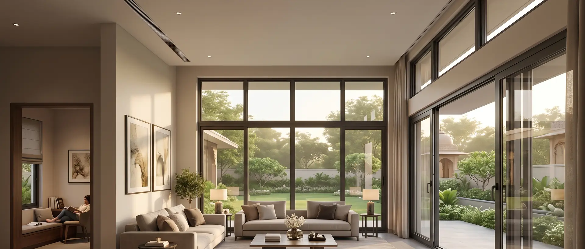 Large uPVC sliding doors opening a living room to the garden